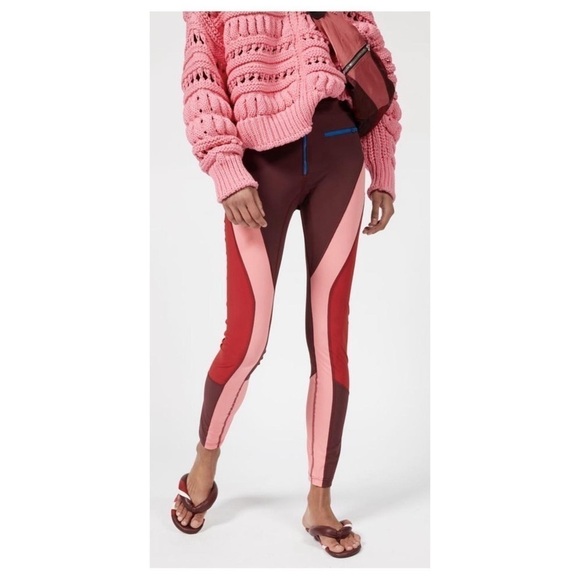 Isabel Marant Women's Tilda Zipped Leggings Burgundy Pink Red Colorblock Sz M - Picture 1 of 12